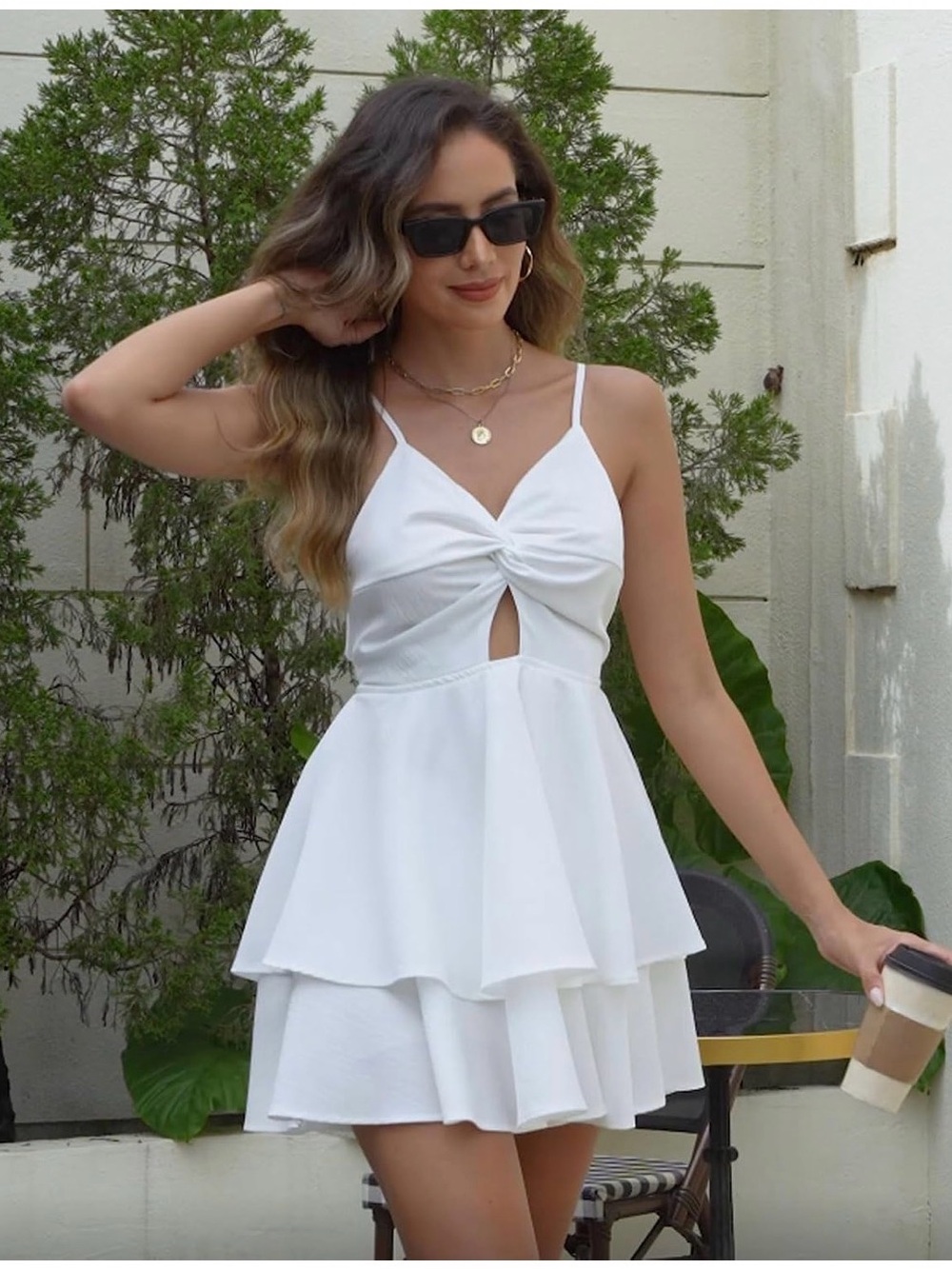 BNGD Women's V-Neck Sleeveless Spaghetti Strap Mini Bow Tie Short A-Line Dress